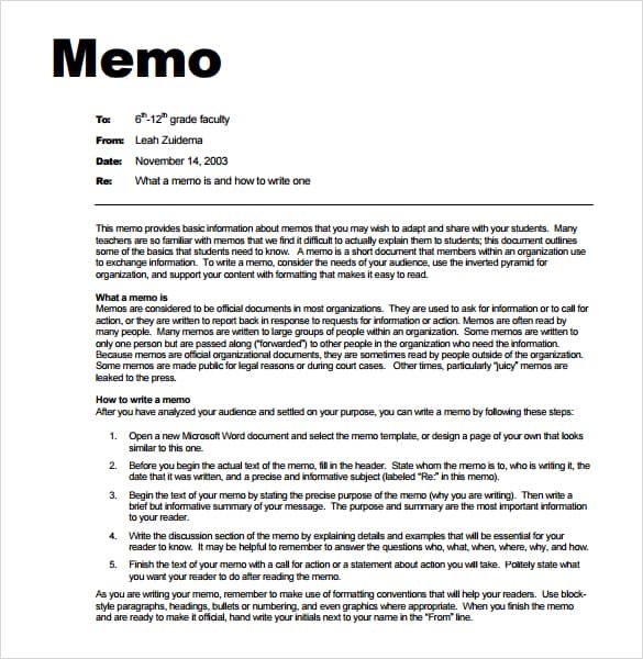 memo template 55