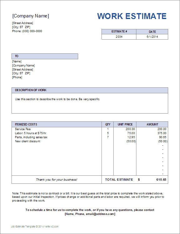 Tree Removal Estimate Form Template