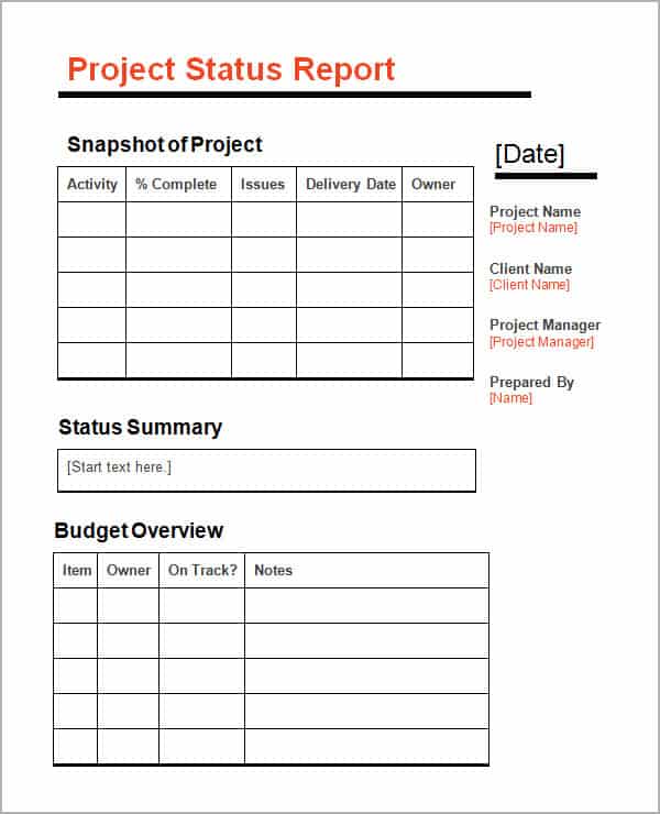 status report template 22