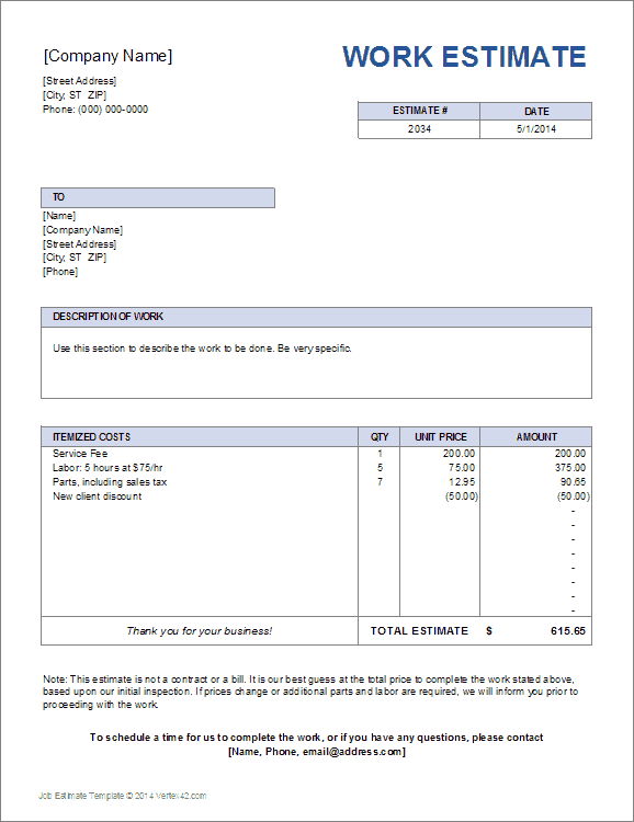 job estimate tempalte 51521