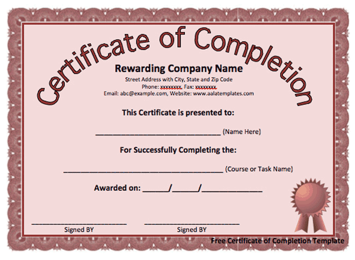 Downloadable Certificate Of Completion Templates