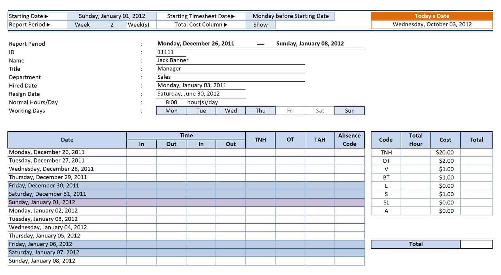 employee tracking template