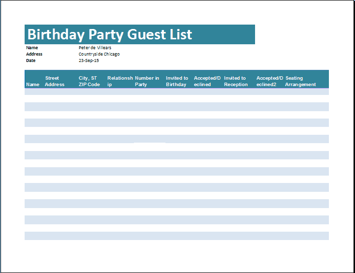guest list template 44