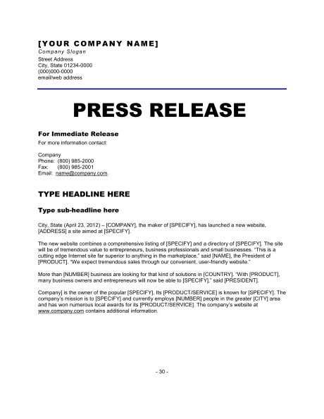 press release template 11