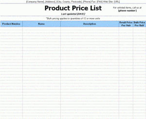 price list template 33