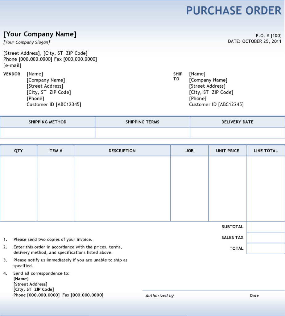 5 Purchase Order Templates