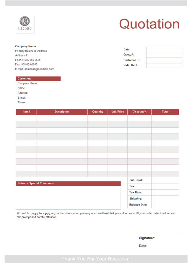 7 Quotation Templates - Excel PDF Formats