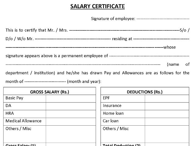 salary certificate template 11