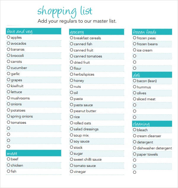 shopping list template 66