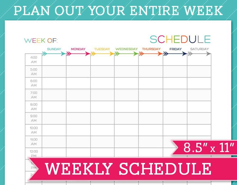 Printable Downloadable Weekly Schedule Template Free Printable Templates