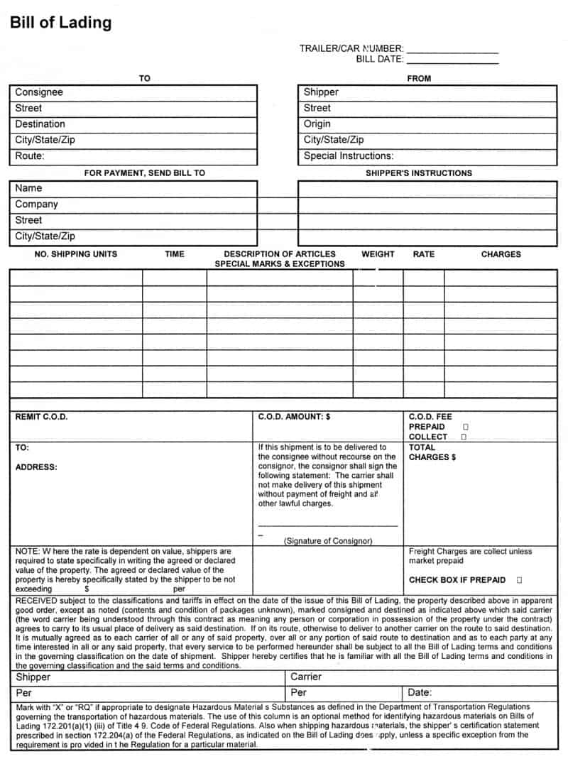 bill of lading template 1245