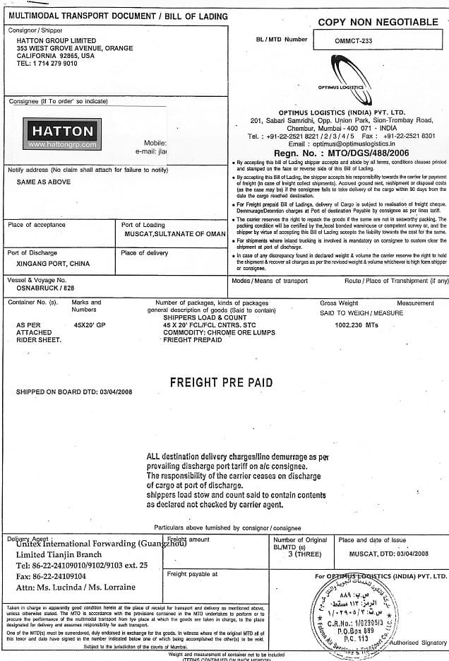 bill of lading template 535