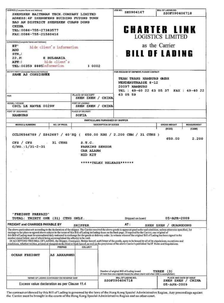 13 Bill of Lading Templates Excel PDF Formats