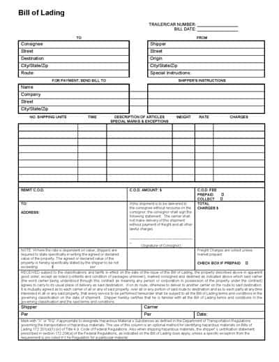 bill of lading template 5487