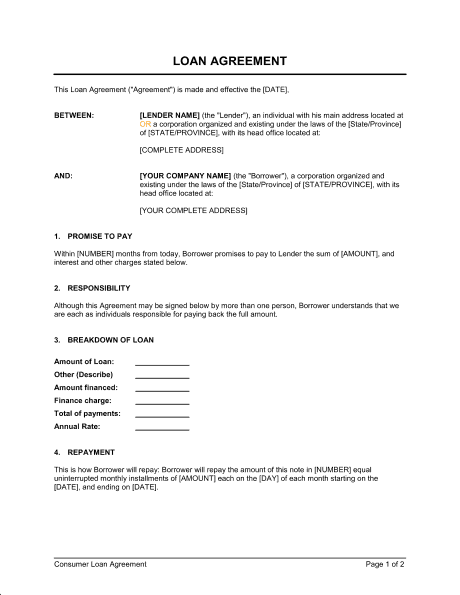 Line Of Credit Loan Agreement Template