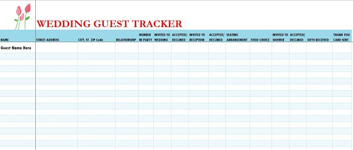 wedding gust list template 26365