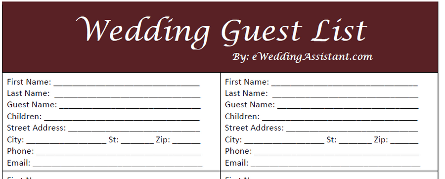 wedding gust list template 9765