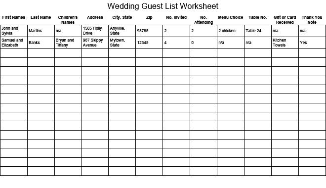 wedding gust list template 9797