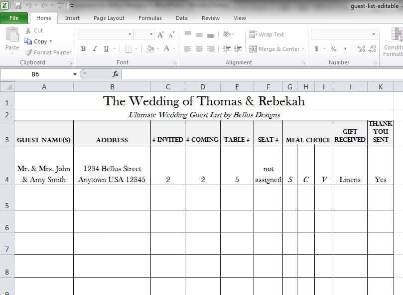 wedding gust list template 9798