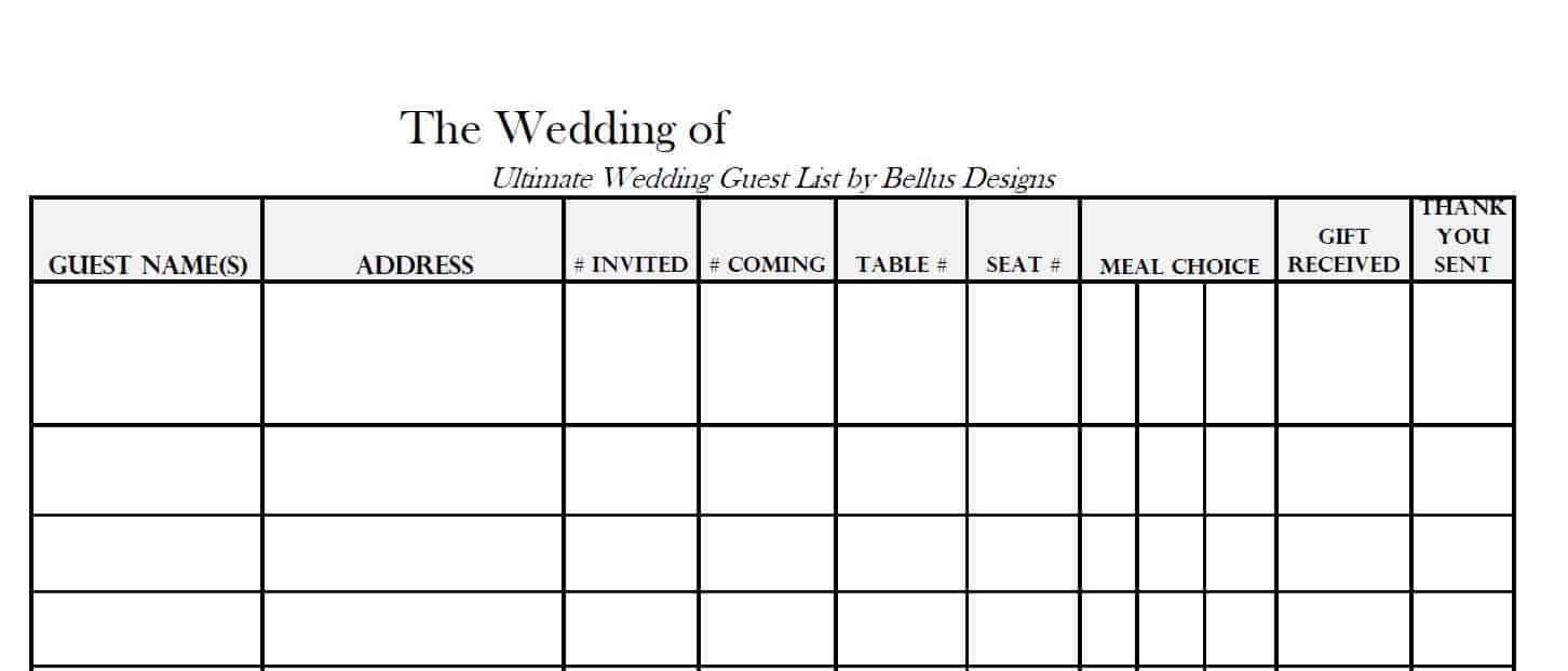 wedding gust list template 98798
