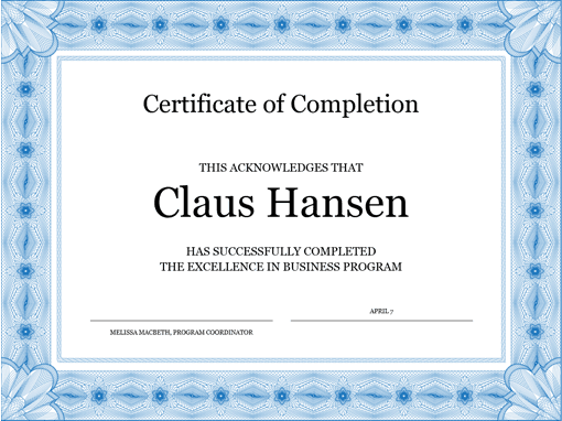 Certificate of Completion template 14255