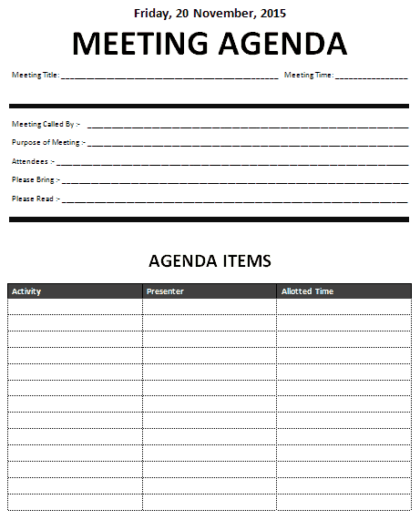Meeting Agenda template 3998