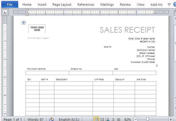 Sales Receipt template 8778
