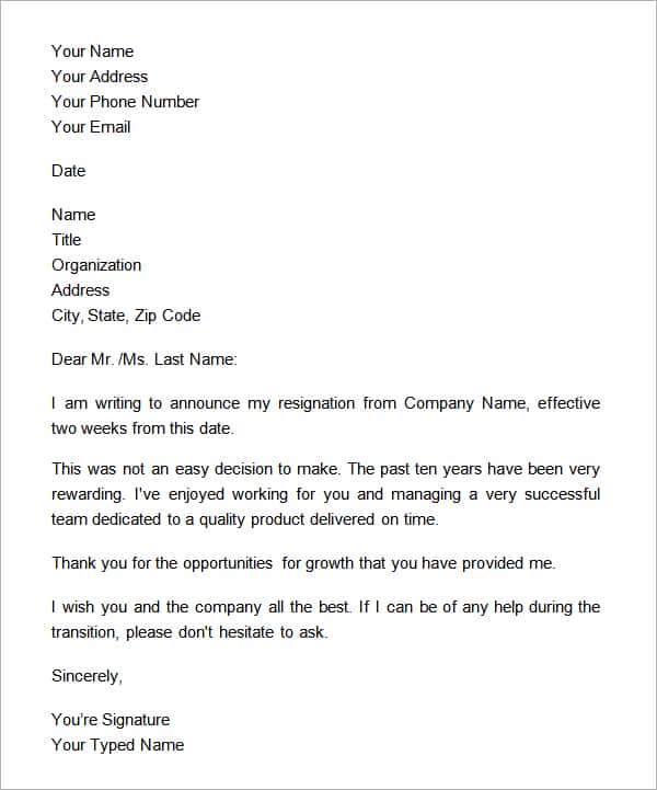Two Weeks Notice Letters image 111