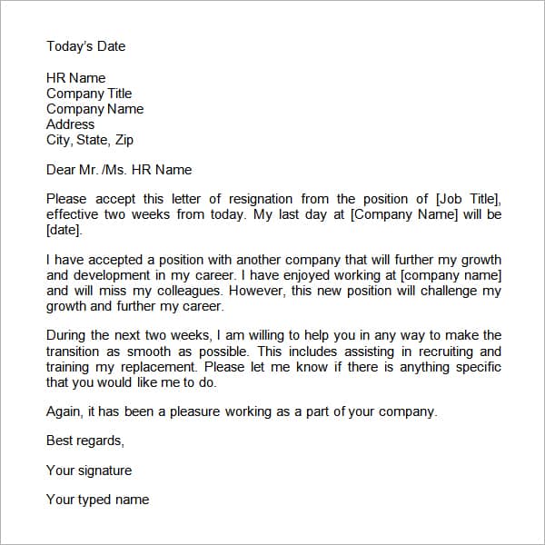 Two Weeks Notice Letters image 22