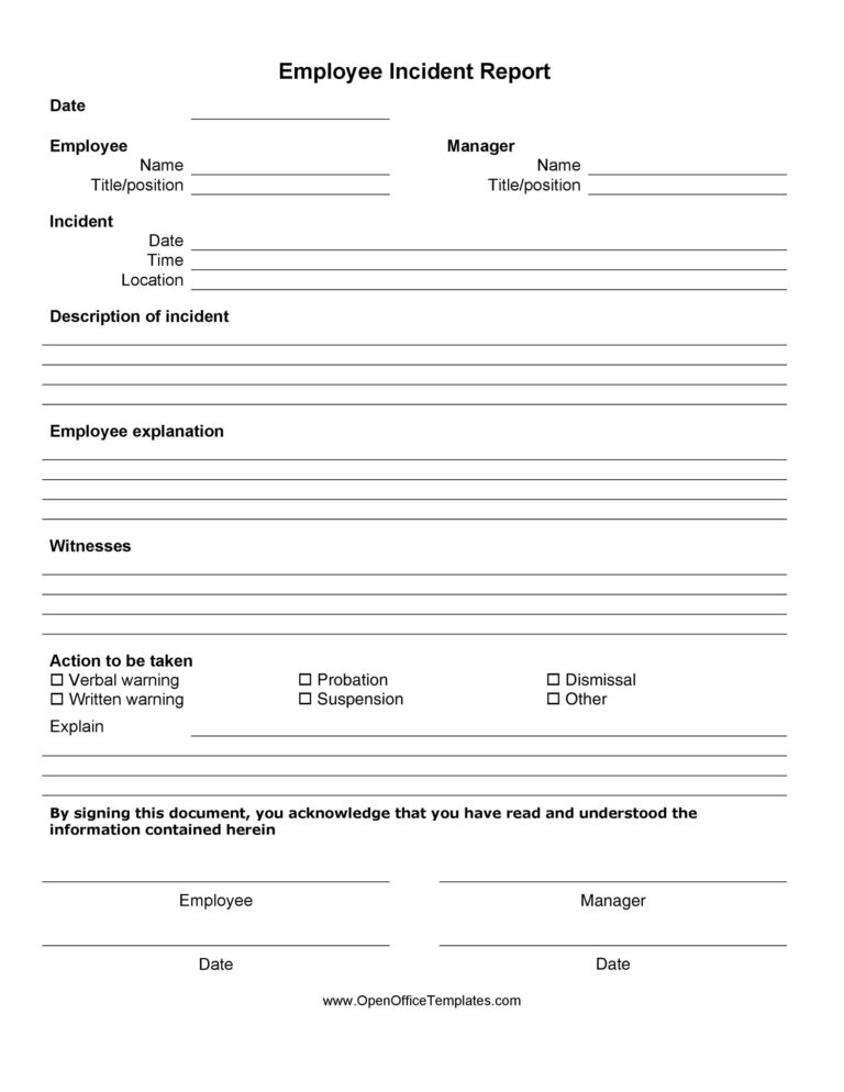 Workplace Incident Report Template Excel
