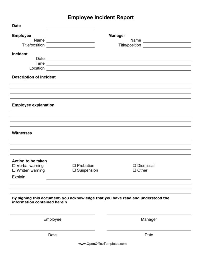 23+ Free Incident Report Templates - Excel PDF Formats Throughout Employee Incident Report Templates