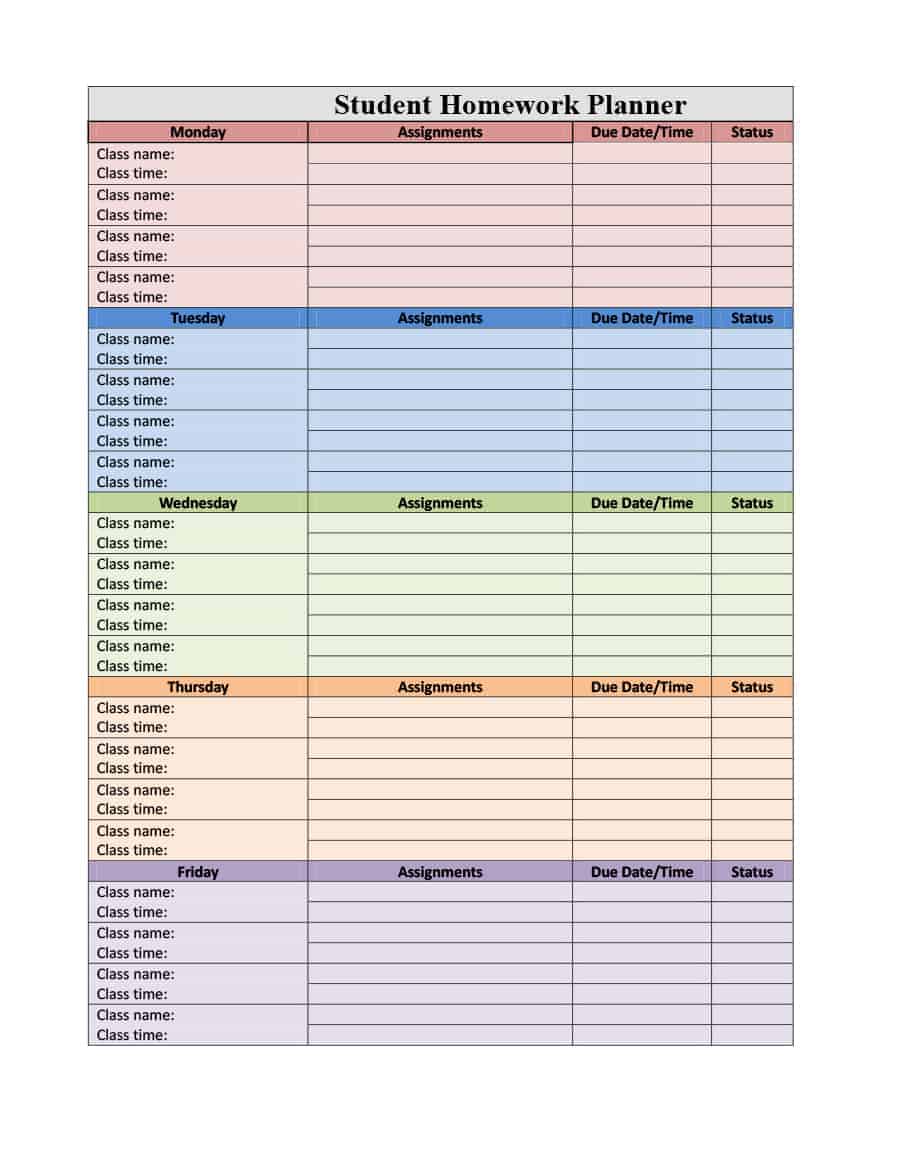 Free Printable Weekly Homework Sheet free-assignment-planner-for-kids-and-teens-fun-and-cute