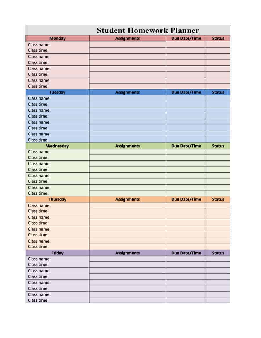 Homework Agenda Template