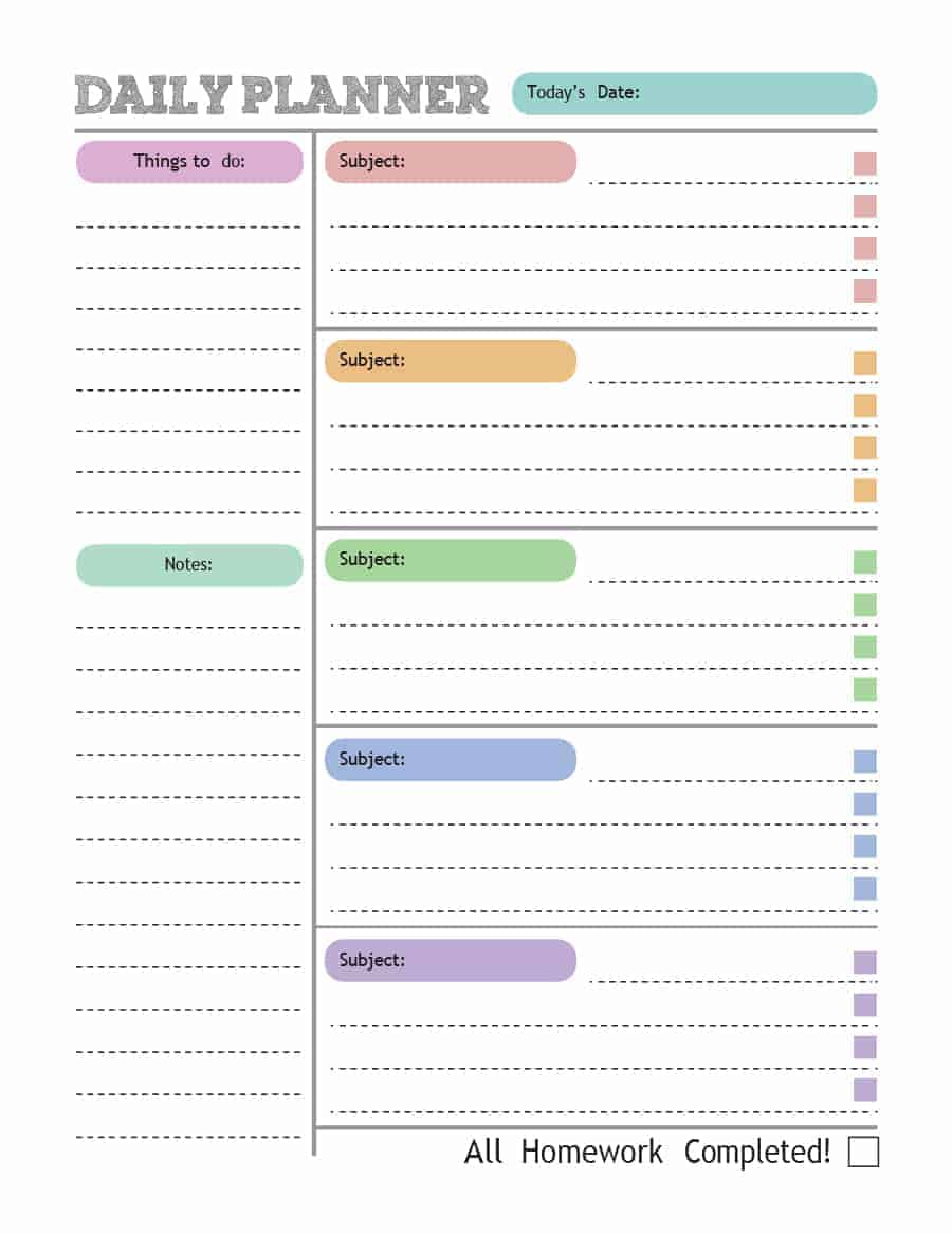 daily homework schedule template