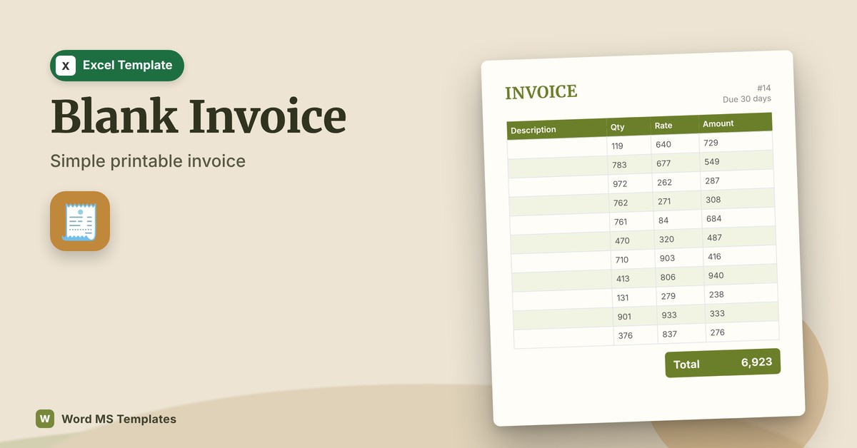 Blank Invoice Template for Excel preview