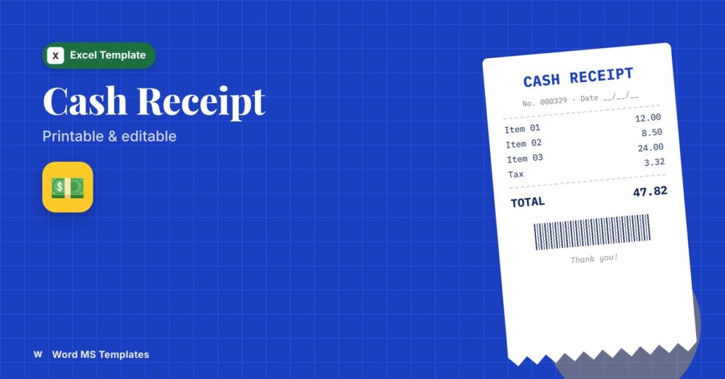 Cash Receipt Template for Excel – Free Printable & Editable Download