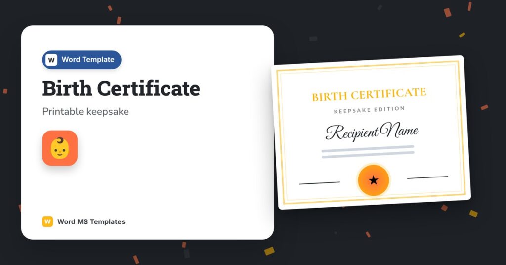 Birth Certificate Template for Word – Free Printable Keepsake Certificate