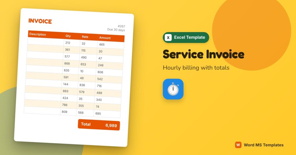 Service Invoice Template for Excel – Free Hourly Billing Invoice with Deposits