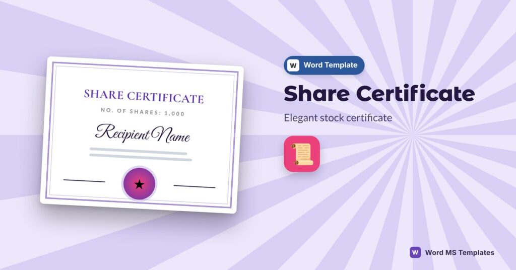 Share Certificate Template for Word – Free Elegant Stock Certificate