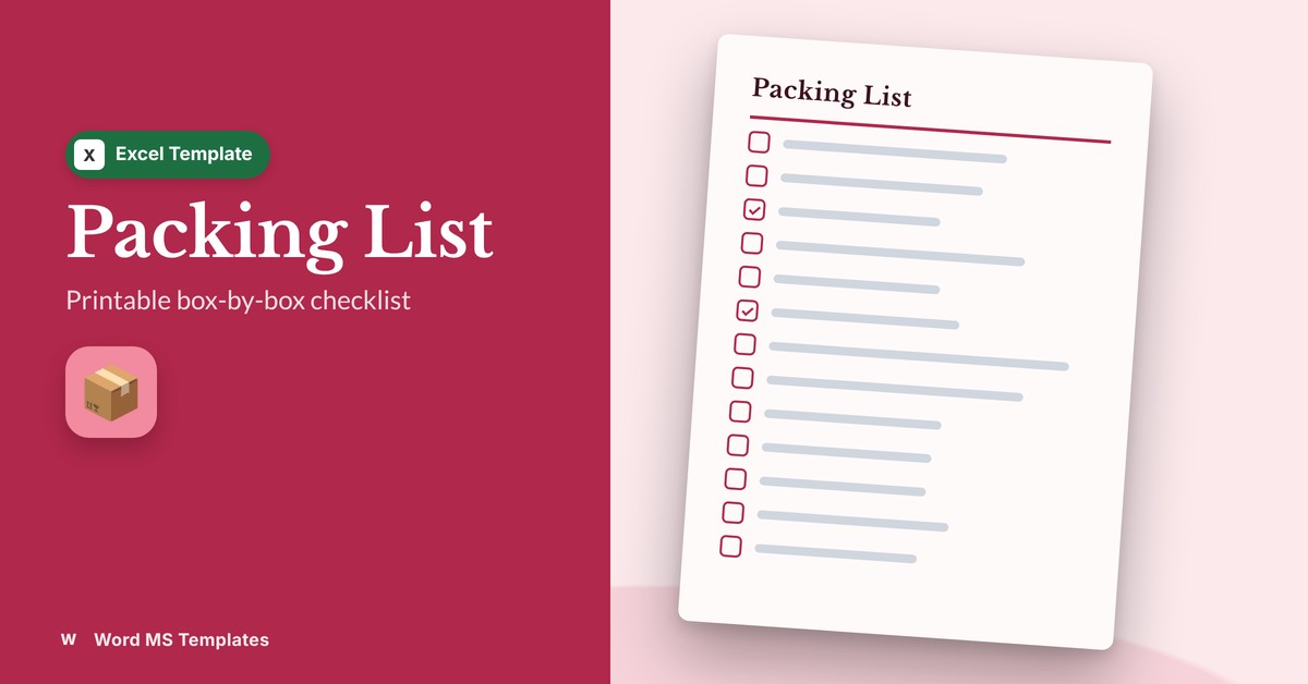 Packing List Template for Excel with Printable Checklist preview