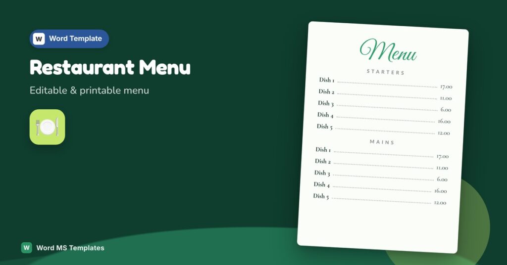 Restaurant Menu Template for Word – Free Editable & Printable Menu
